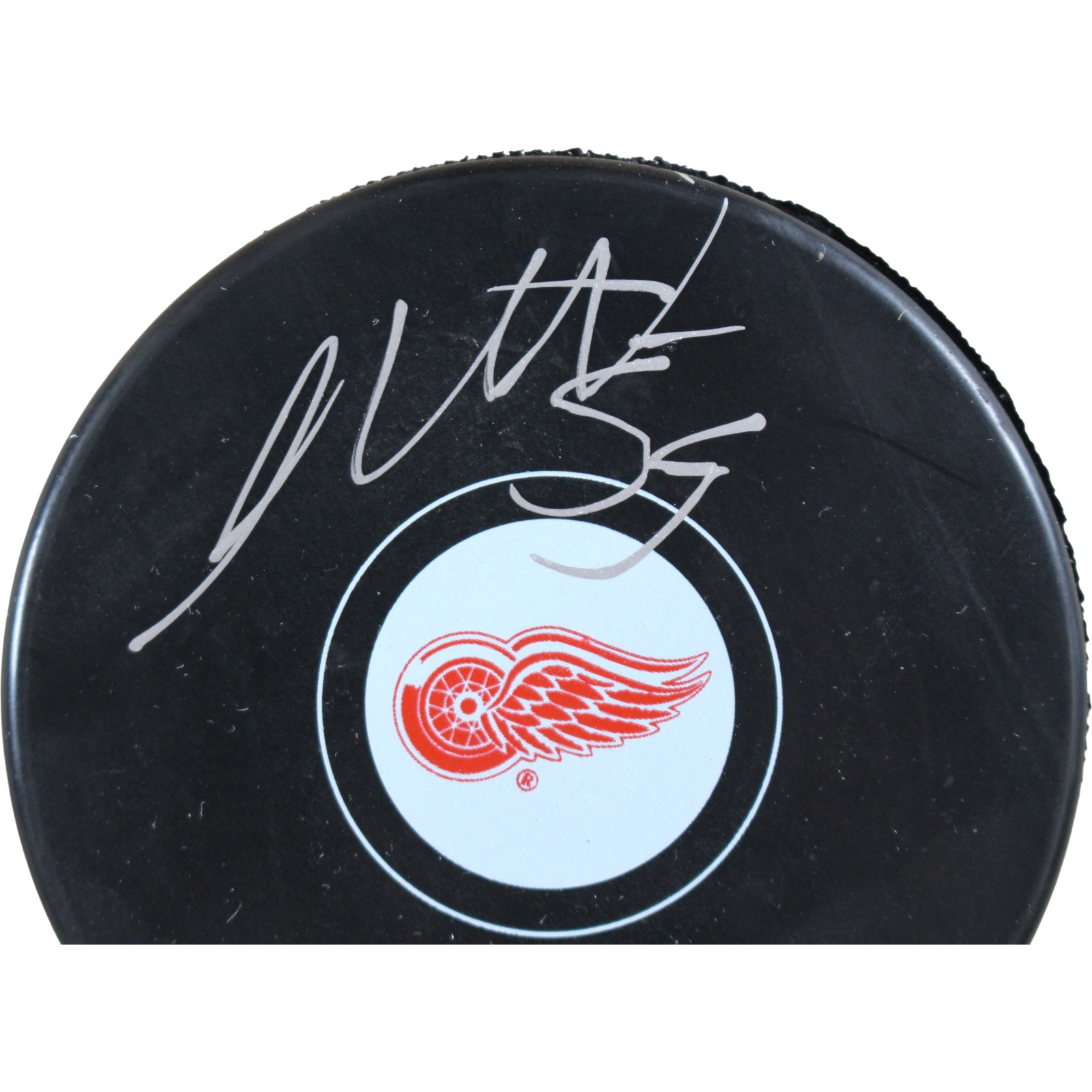 Moritz Seider Autographed/Signed Detroit Red Wings Logo Puck Fanatics 53841