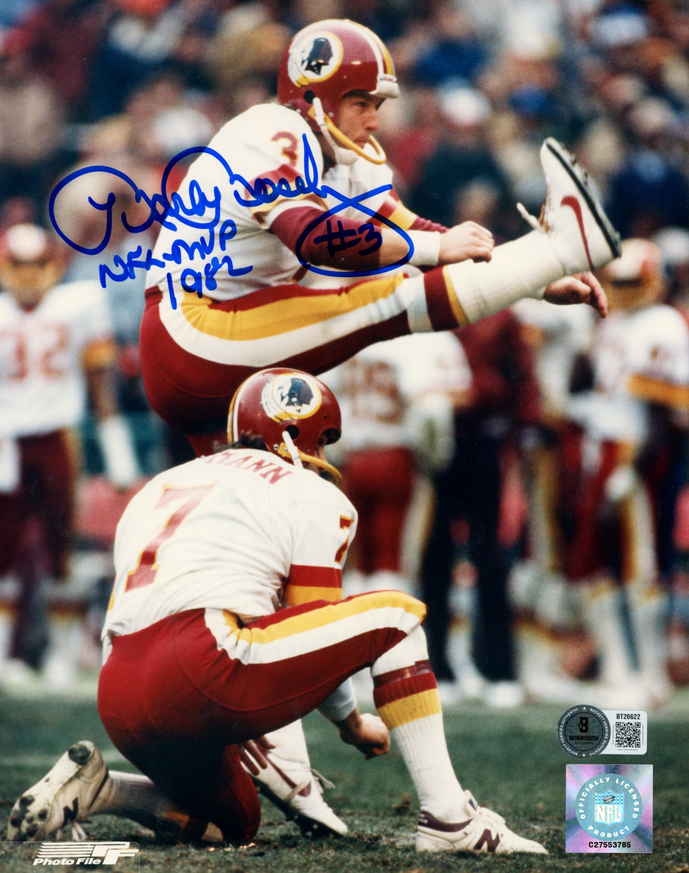 Mark Moseley Autographed Washington Redskins 8x10 Photo 1982 MVP Beckett 56685