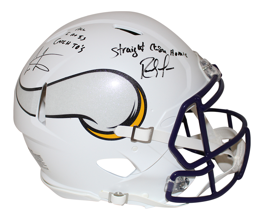 Randy Moss & Cris Carter Signed Vikings Authentic Flat White Helmet BAS 28981