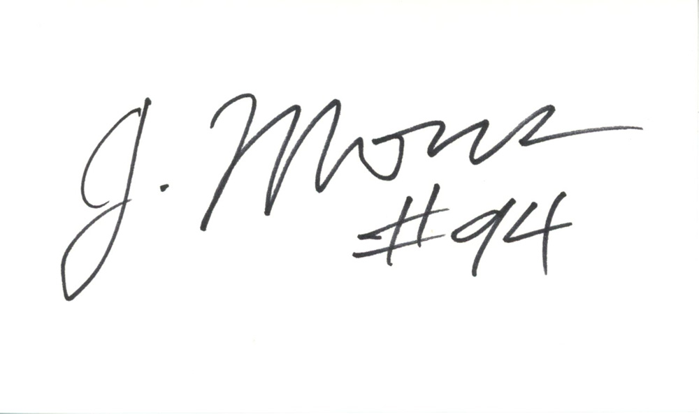 Jarvis Moss Autographed/Signed Denver Broncos Index Card BAS 45310
