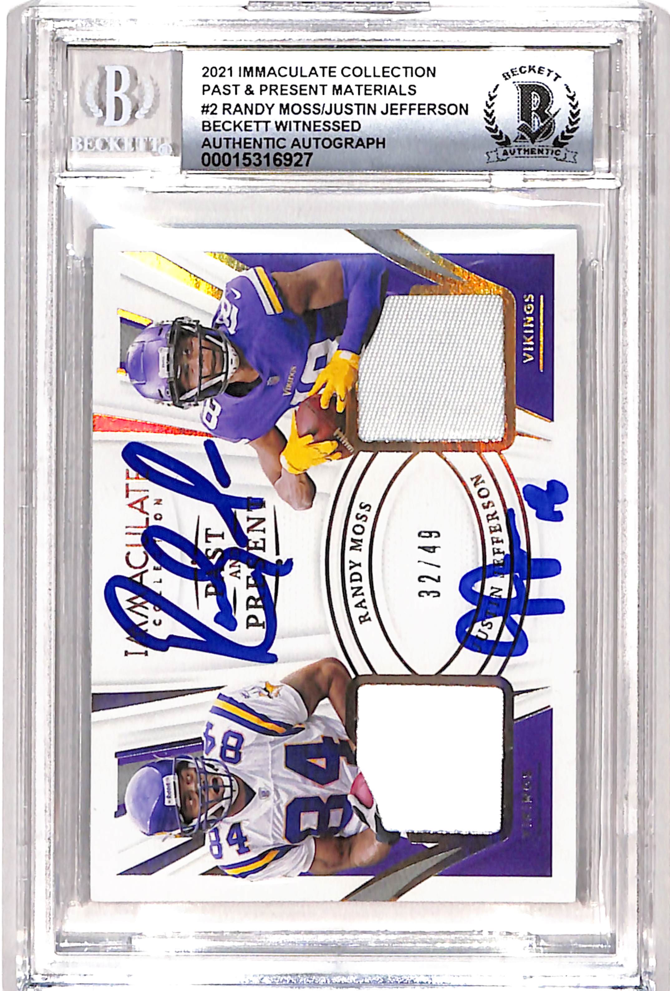Randy Moss Justin Jefferson Signed 21 Immaculate Card 10 Auto BAS