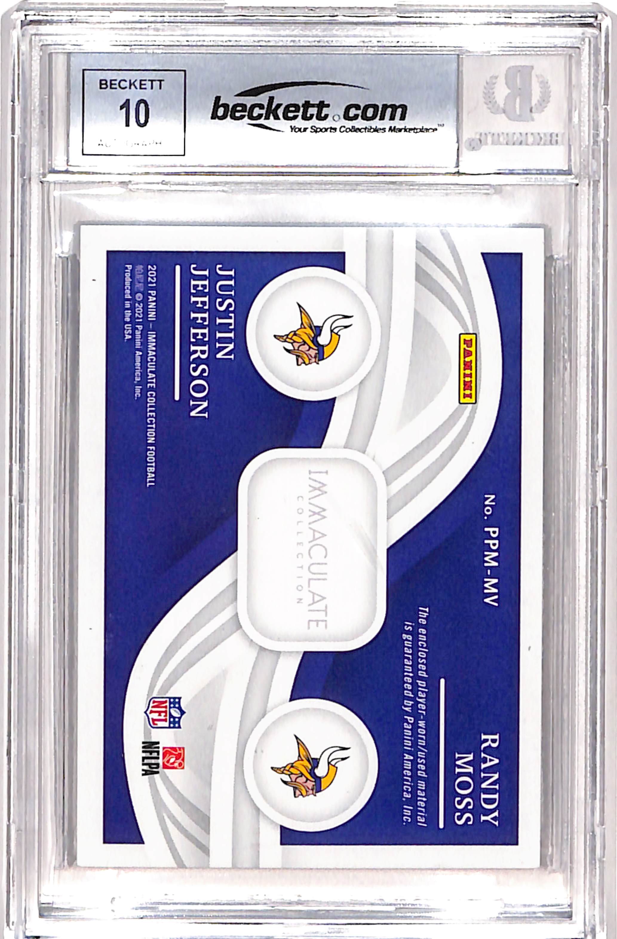 Randy Moss Justin Jefferson Signed 21 Immaculate Card 10 Auto BAS
