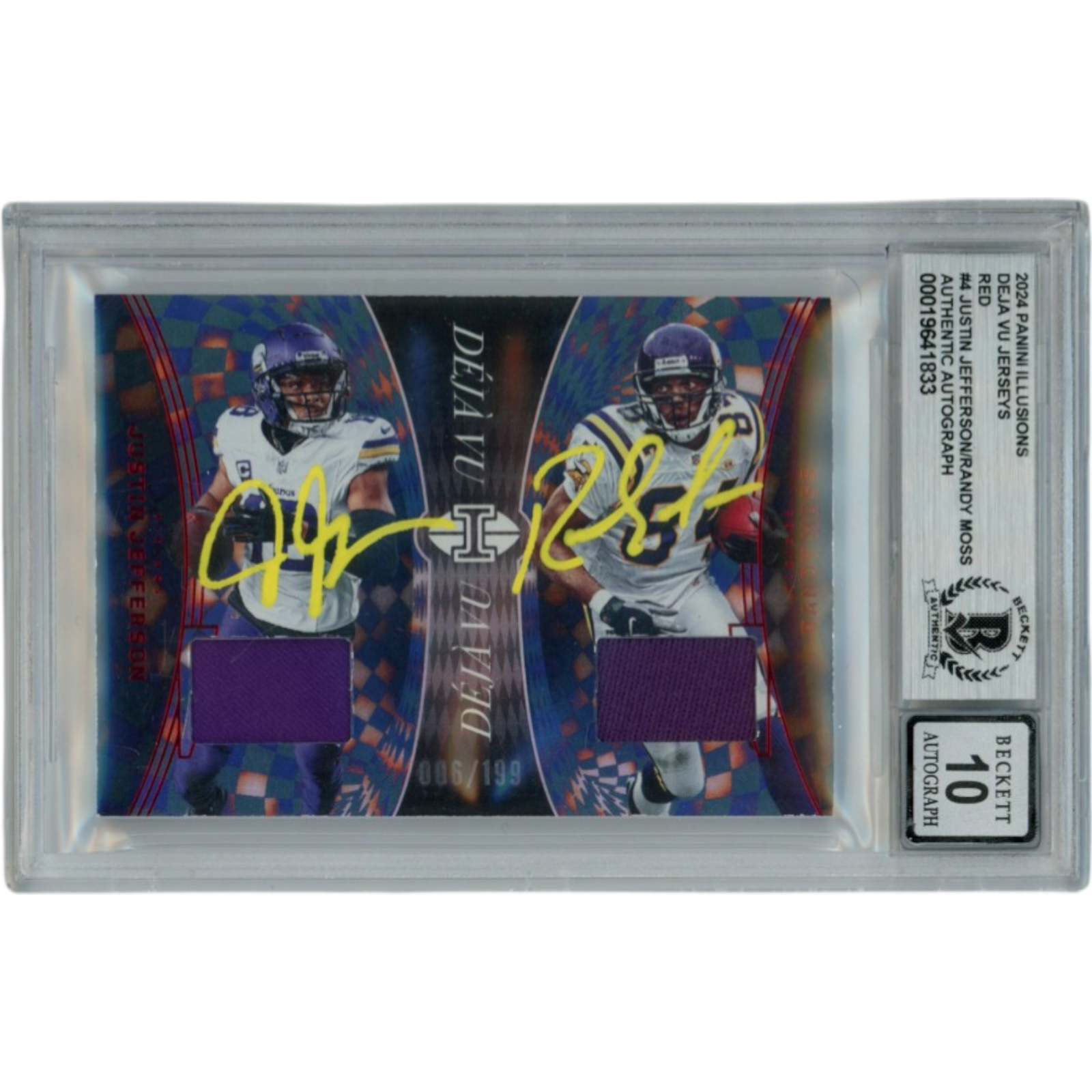 Randy Moss Justin Jefferson Signed 2024 Illusion /199 Trading Card Beckett 53702