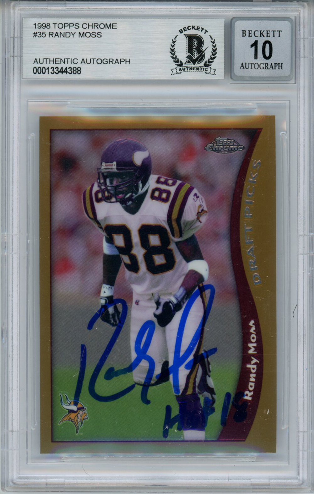 Randy Moss Autographed 1998 Topps Chrome Rooke Card HOF BAS Slab