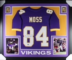 Randy Moss Autographed/Signed Pro Style Purple XL Framed Jersey Beckett 51232