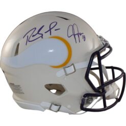 Randy Moss Justin Jefferson Signed Minnesota Vikings Pro Retro Helmet BAS 57974