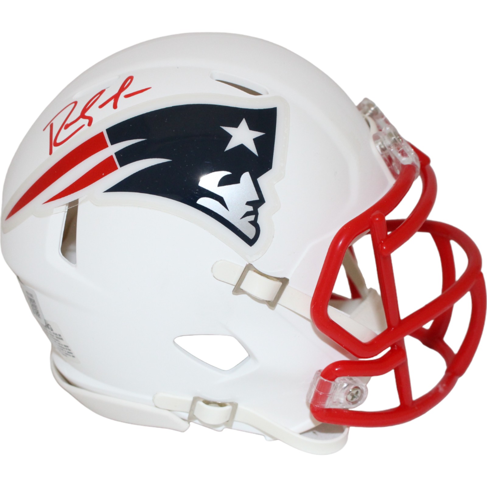 Randy Moss Signed New England Patriots Mini Helmet Flat White Beckett