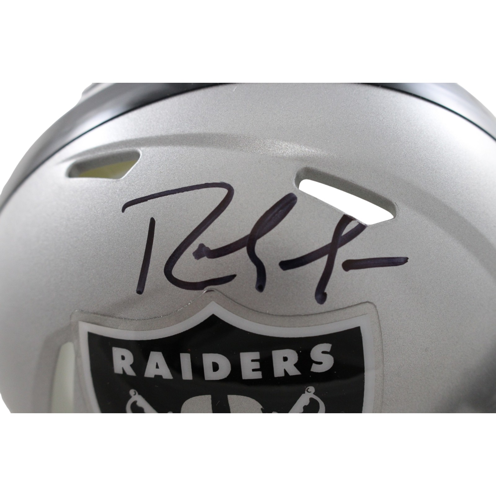 Randy Moss Autographed/Signed Oakland Raiders Mini Helmet Beckett Witness 57966 2 Randy Moss Autographed/Signed Oakland Raiders Mini Helmet Beckett Witness 57966