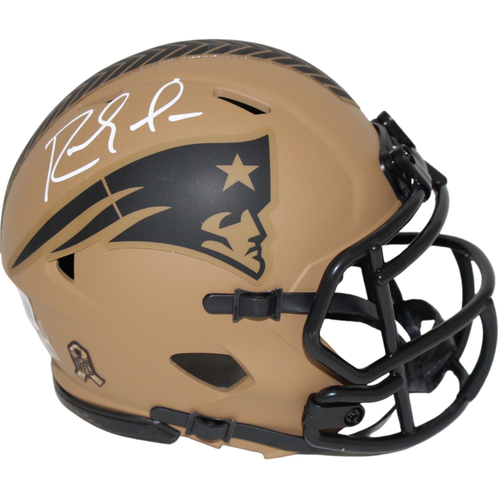 Randy Moss Signed New England Patriots Mini Helmet 23 Salute Beckett
