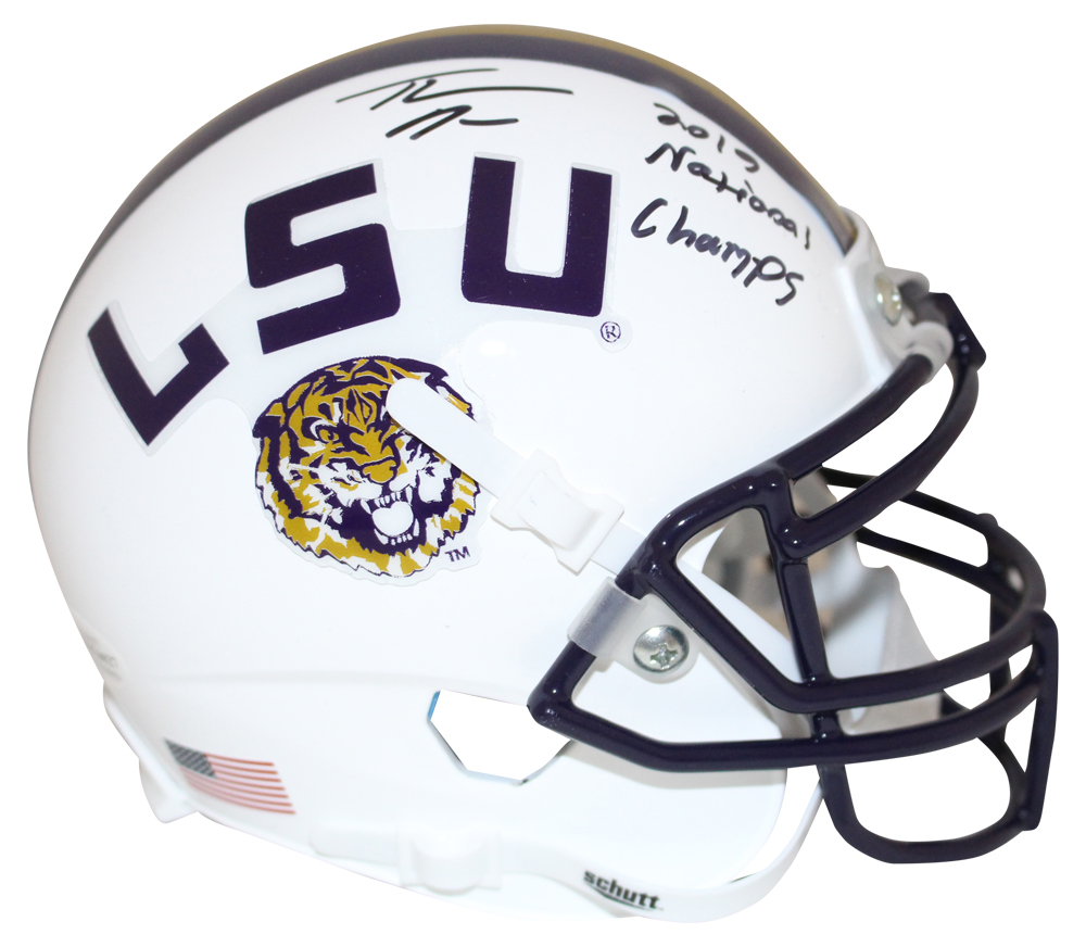Thaddeus Moss Signed LSU Tigers White Mini Helmet National Champs BAS 27687