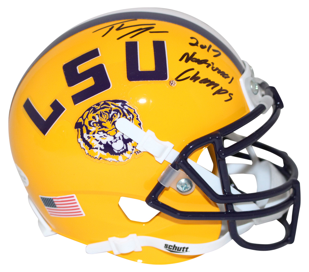 Thaddeus Moss Signed LSU Tigers Yellow Mini Helmet National Champs BAS