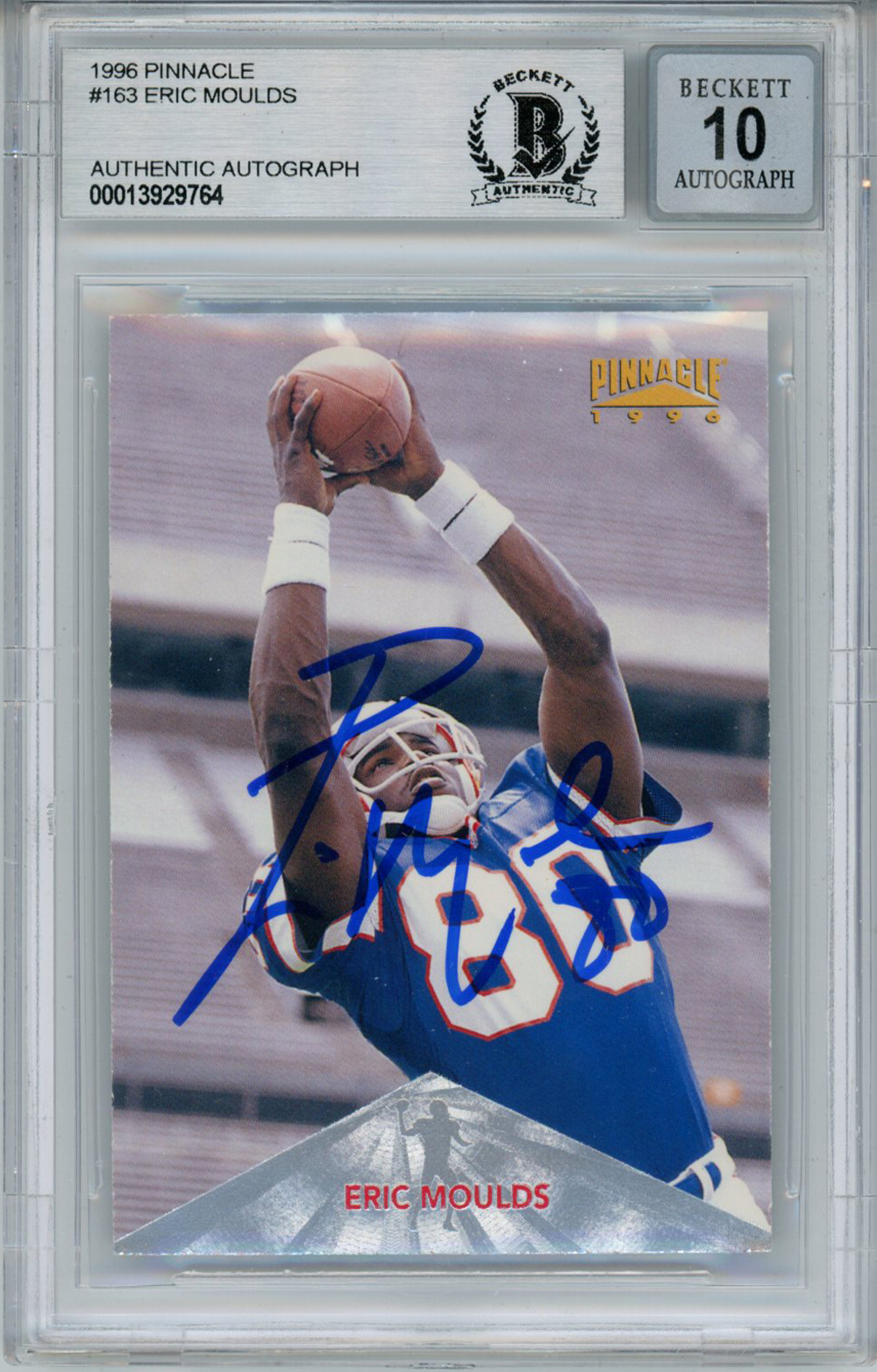 Eric Moulds Autographed 1996 Pinnacle #163 Rookie Card Beckett 10 Slab
