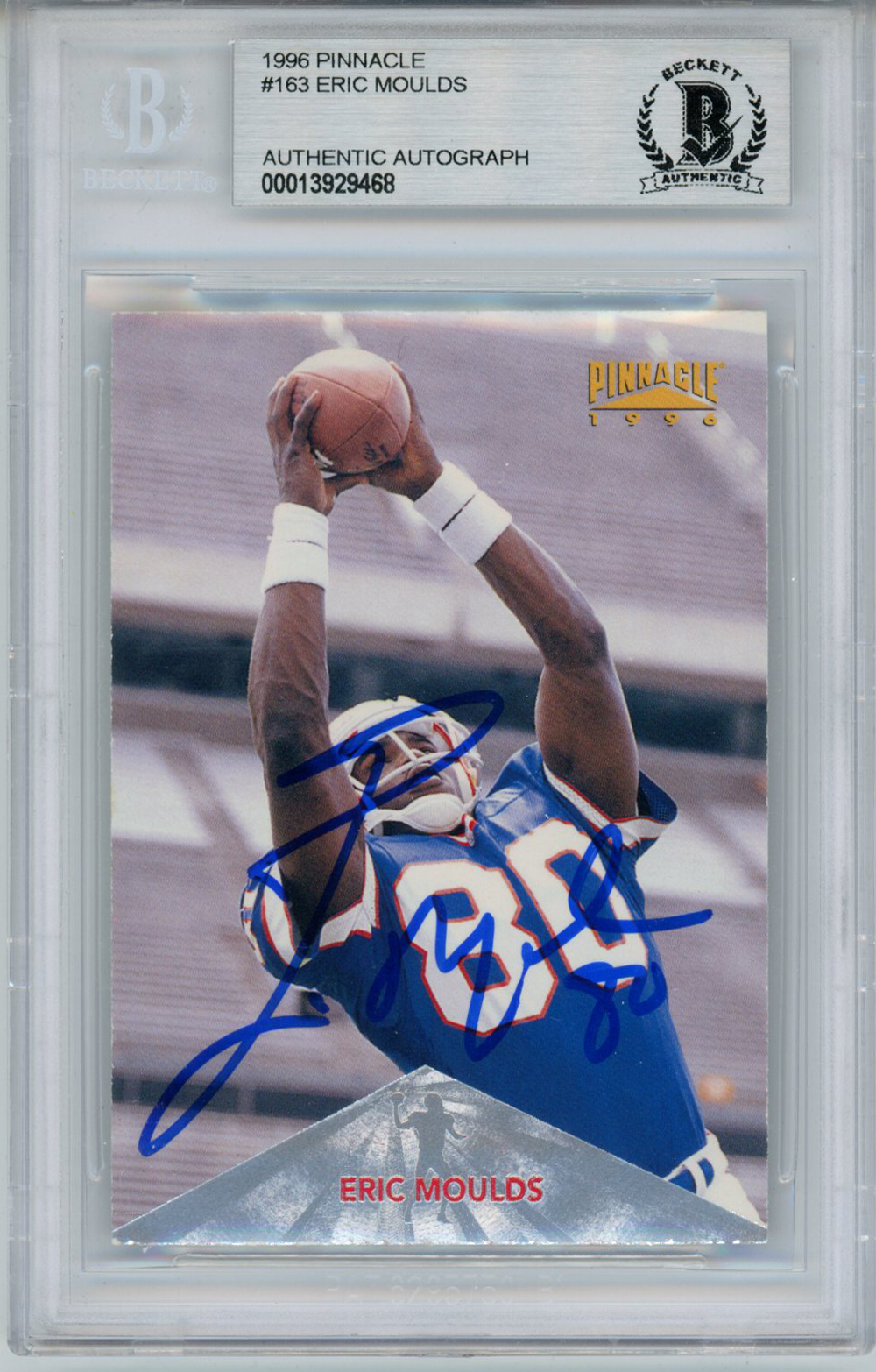 Eric Moulds Autographed 1996 Pinnacle #163 Rookie Card Beckett Slab