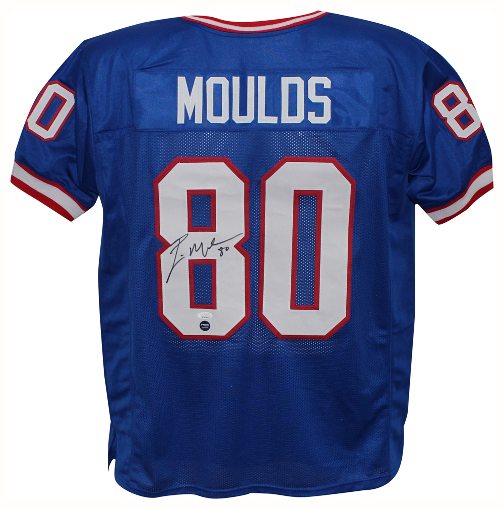 Eric Moulds Autographed/Signed Pro Style Blue XL Jersey Bills Mafia JSA