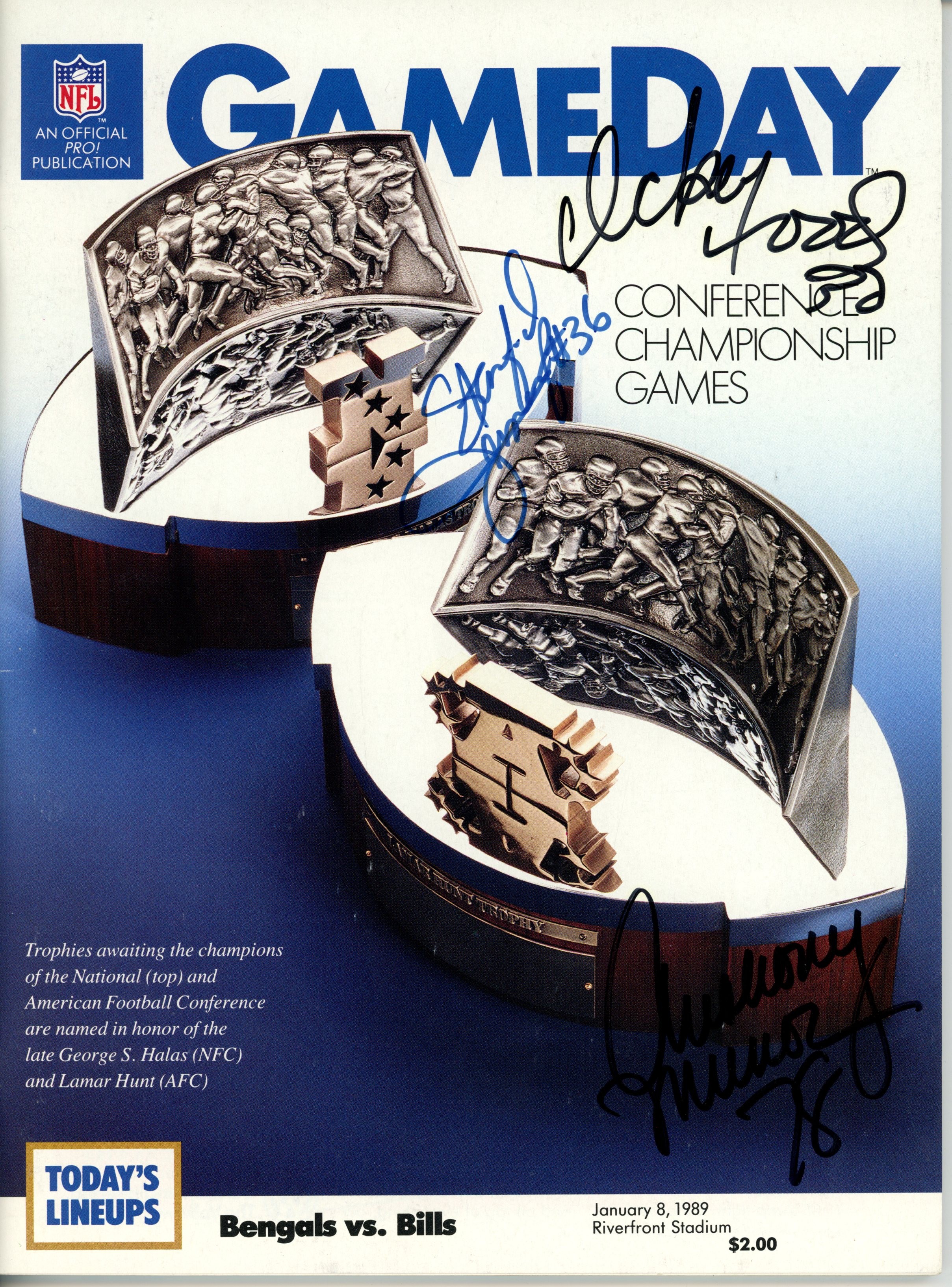 Anthony Munoz Ickey Woods +Jennings Signed Cincinatti Bengals Magazine JSA 55089