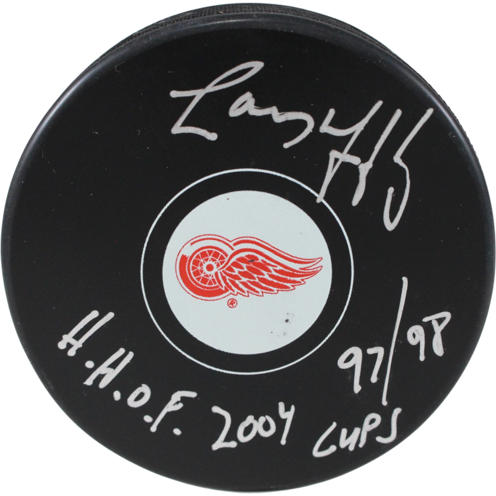 Larry Murphy Signed Detroit Red Wings Logo Puck HOF 97/98 SC Champs JSA 53971