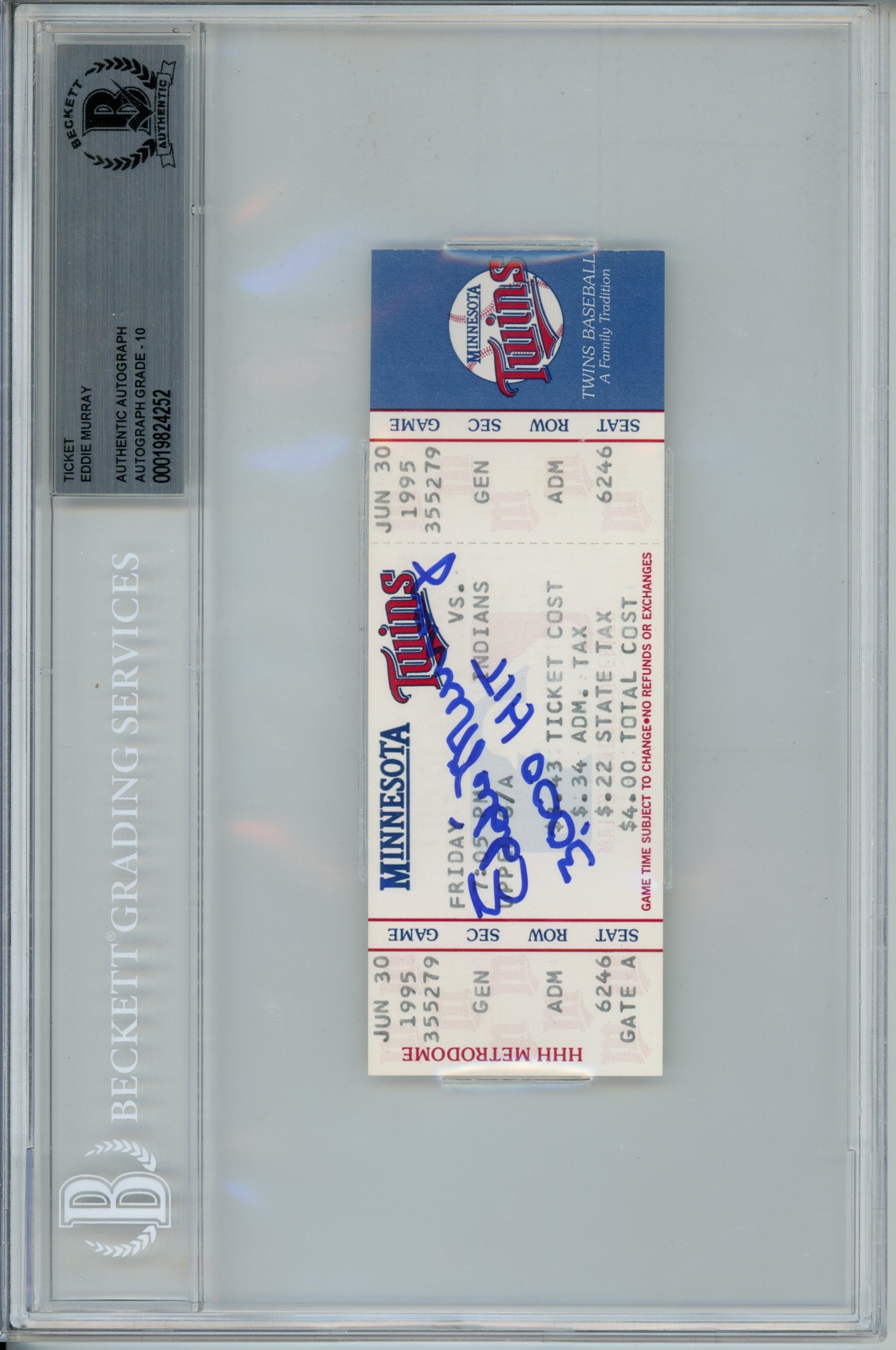 Eddie Murray Signed Baltimore Orioles 1995 3000 Hits 10auto Ticket Beckett 57041