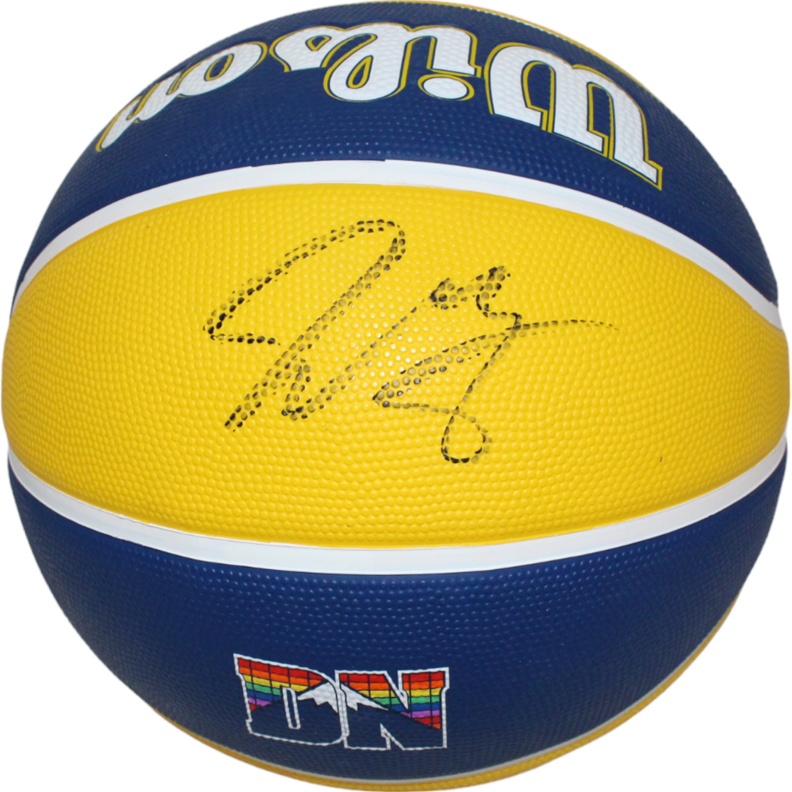 Jamal Murray Autographed/Signed Denver Blue Yellow Basketball FAN