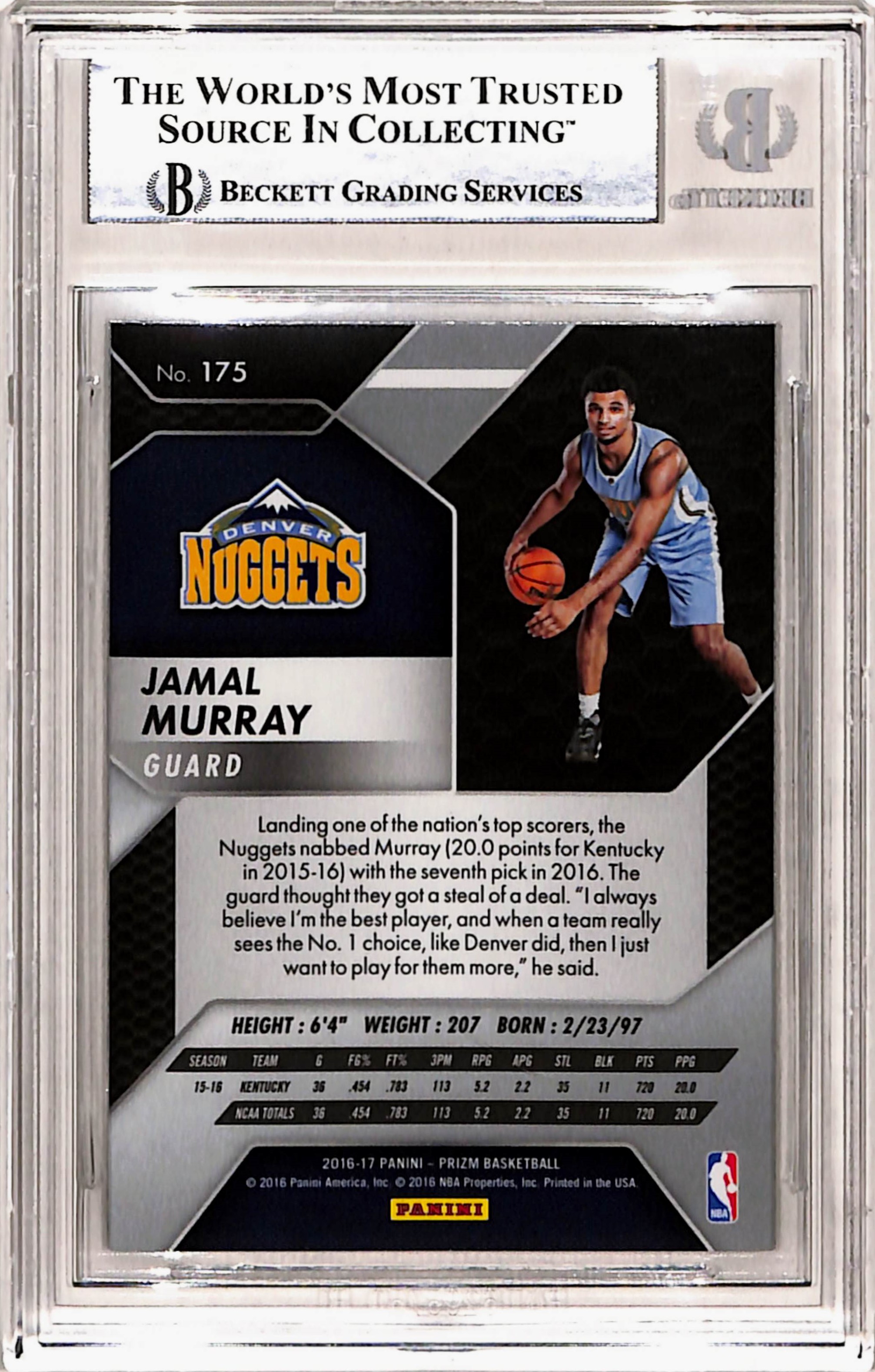 Jamal Murray Signed 2016 Prizm #175 Trading Card Slab AS IS Beckett 39640