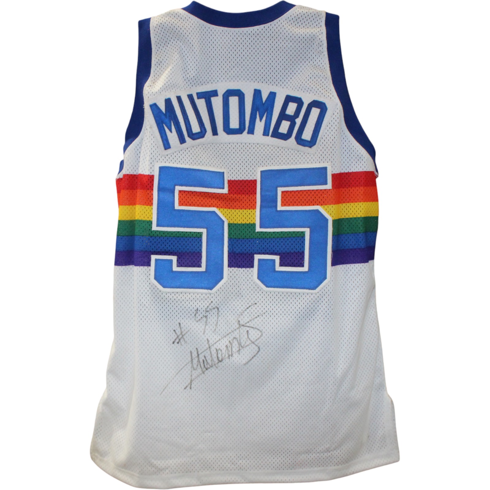 Dikembe Mutombo Autographed Denver Nuggets Champion Sz 46 Jersey Beckett 59435