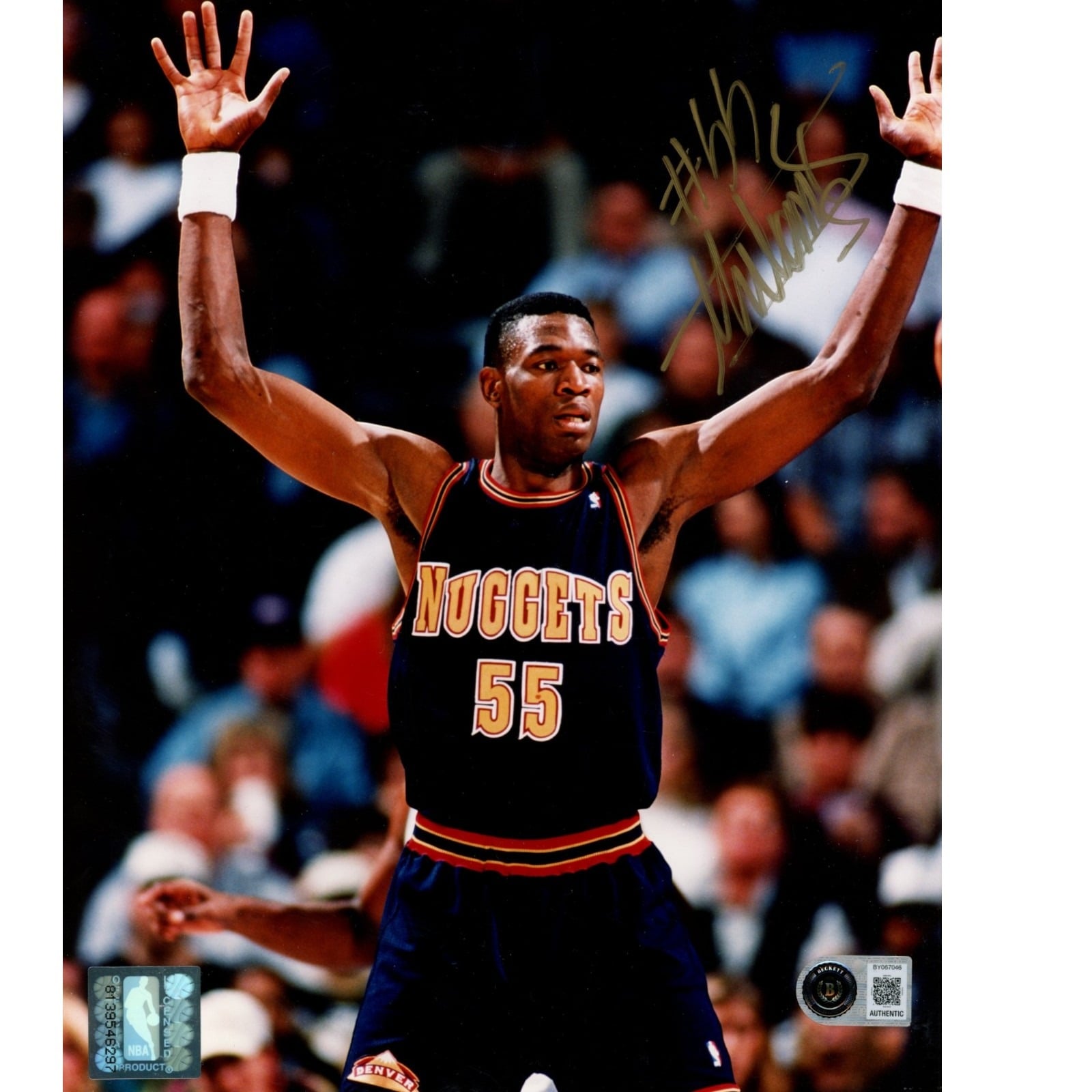 Dikembe Mutombo Autographed/Signed Denver Nuggets 8x10 Photo Beckett 57807