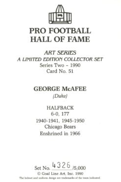 George McAfee Chicago Bears Goal Line Art Card  Series 2 No. 51 LE /5000 58115