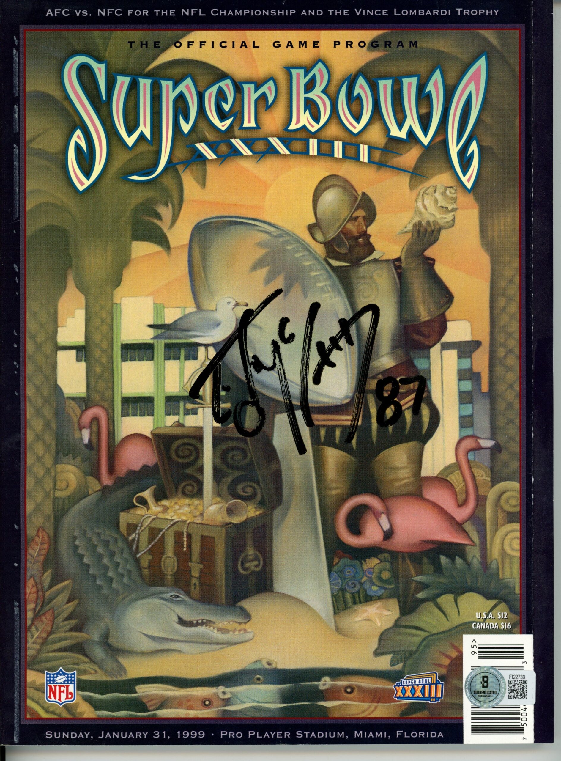 Ed McCaffrey Autographed Denver Broncos Super Bowl XXXIII Program Beckett 55751