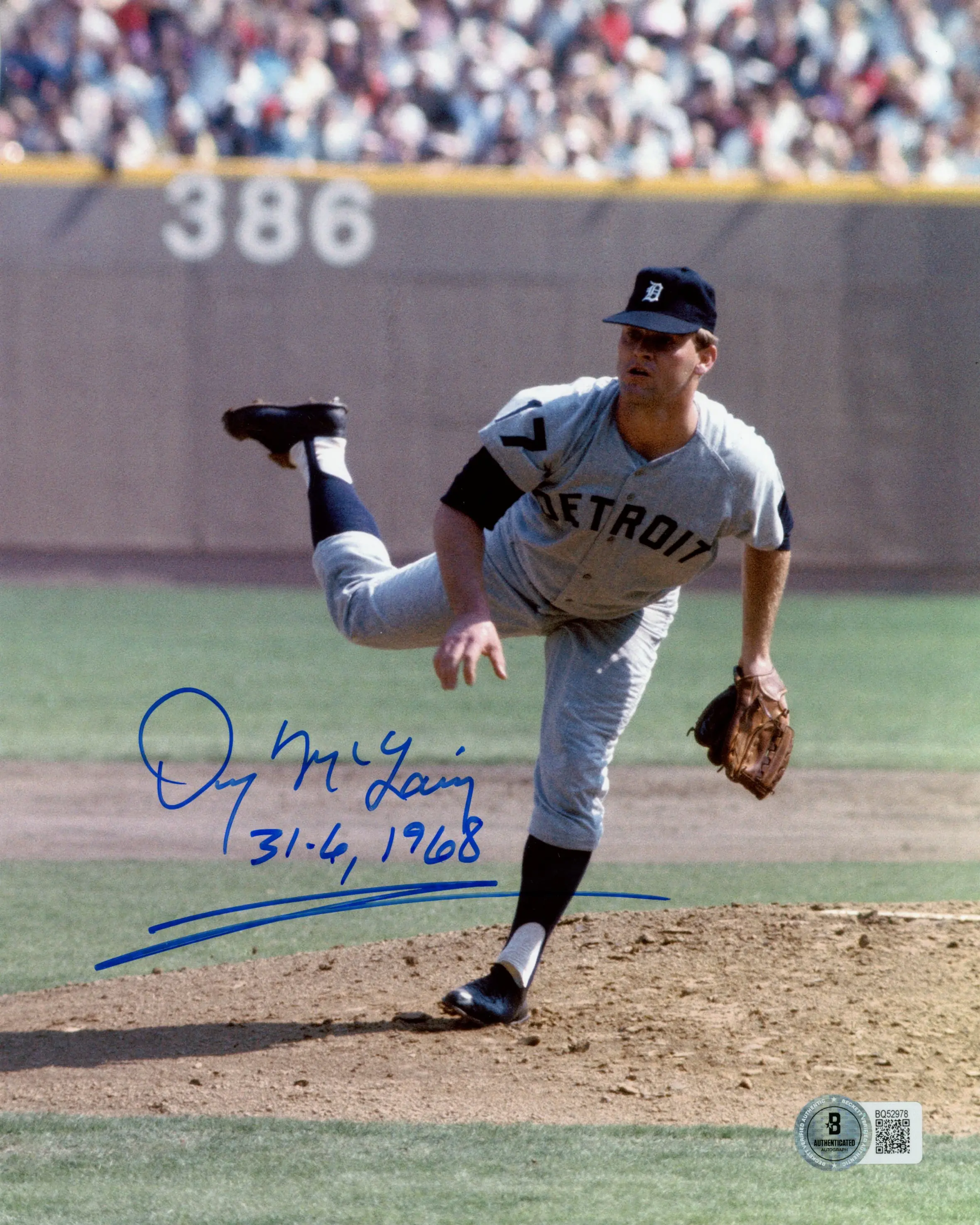 Denny McLain Autographed/Signed Detroit Tigers 8x10 Photo 31-6 Beckett 57435