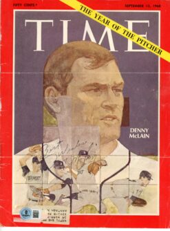 Denny McLain Signed Detroit Tigers 8x10 Time Magazine Cover Folded Beckett 56095