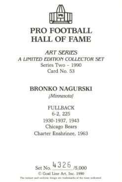 Bronko Nagurski Chicago Bears Goal Line Art Card Series 2 No. 53 LE /5000 58122