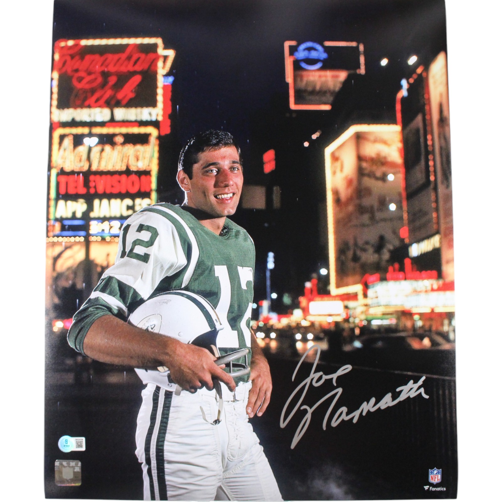 Joe Namath Autographed/Signed New York Jets 16x20 Photo Beckett Witness 53357