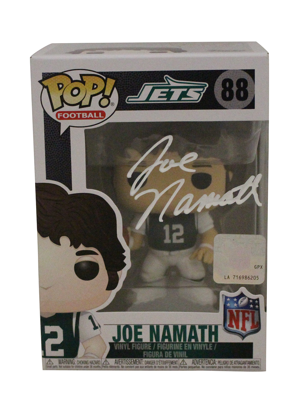 Joe Namath Autographed/Signed New York Jets Funko Pop #88 Beckett BAS