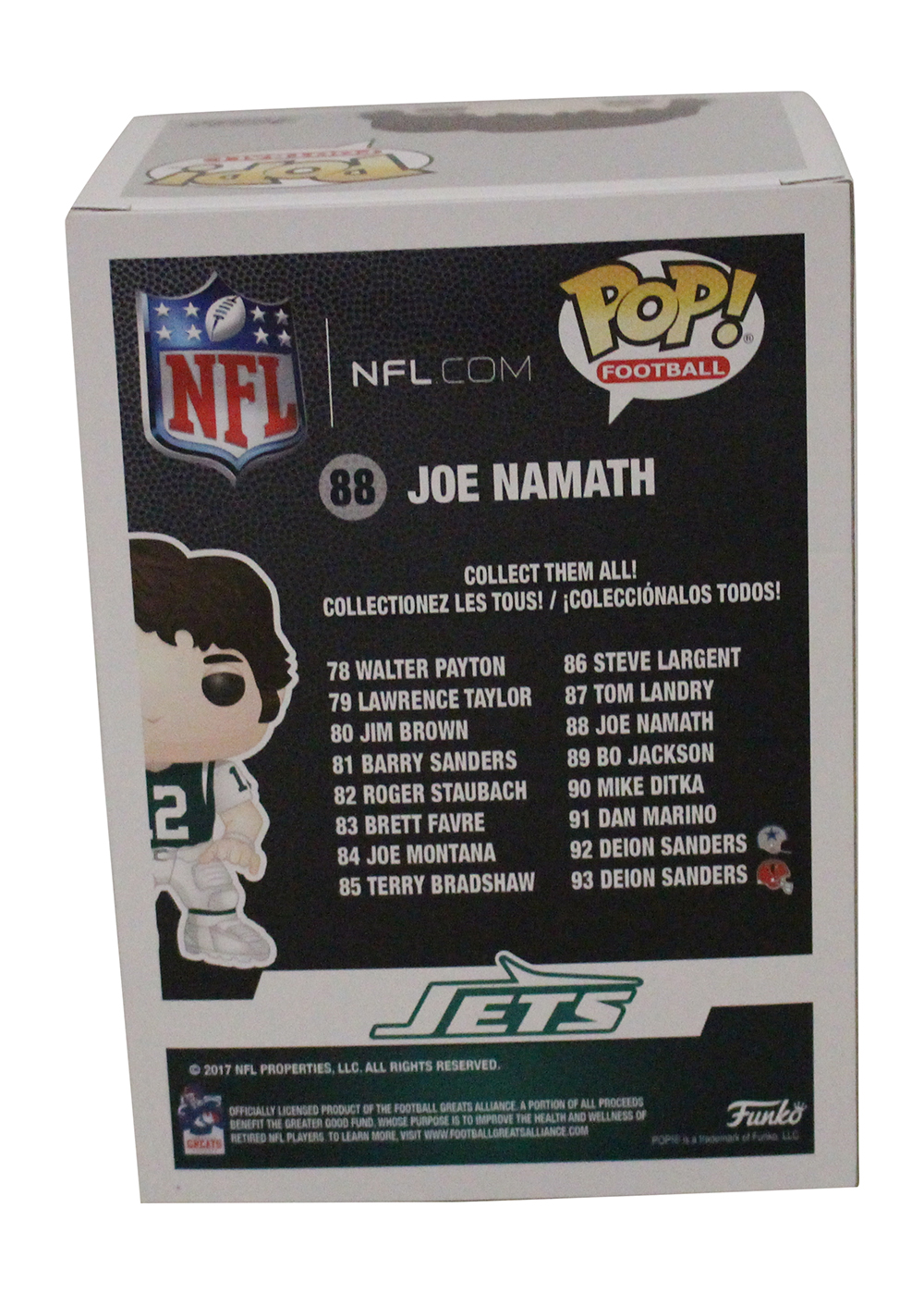 Joe Namath Autographed/Signed New York Jets Funko Pop #88 Beckett BAS