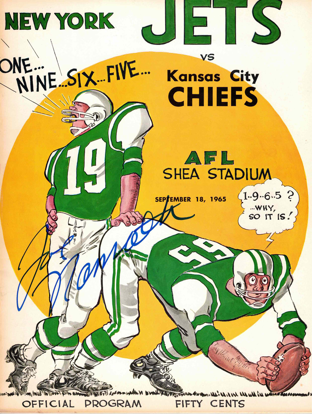 Joe Namath Autographed New York Jets 9/18/1965 Program NFL Debut BAS
