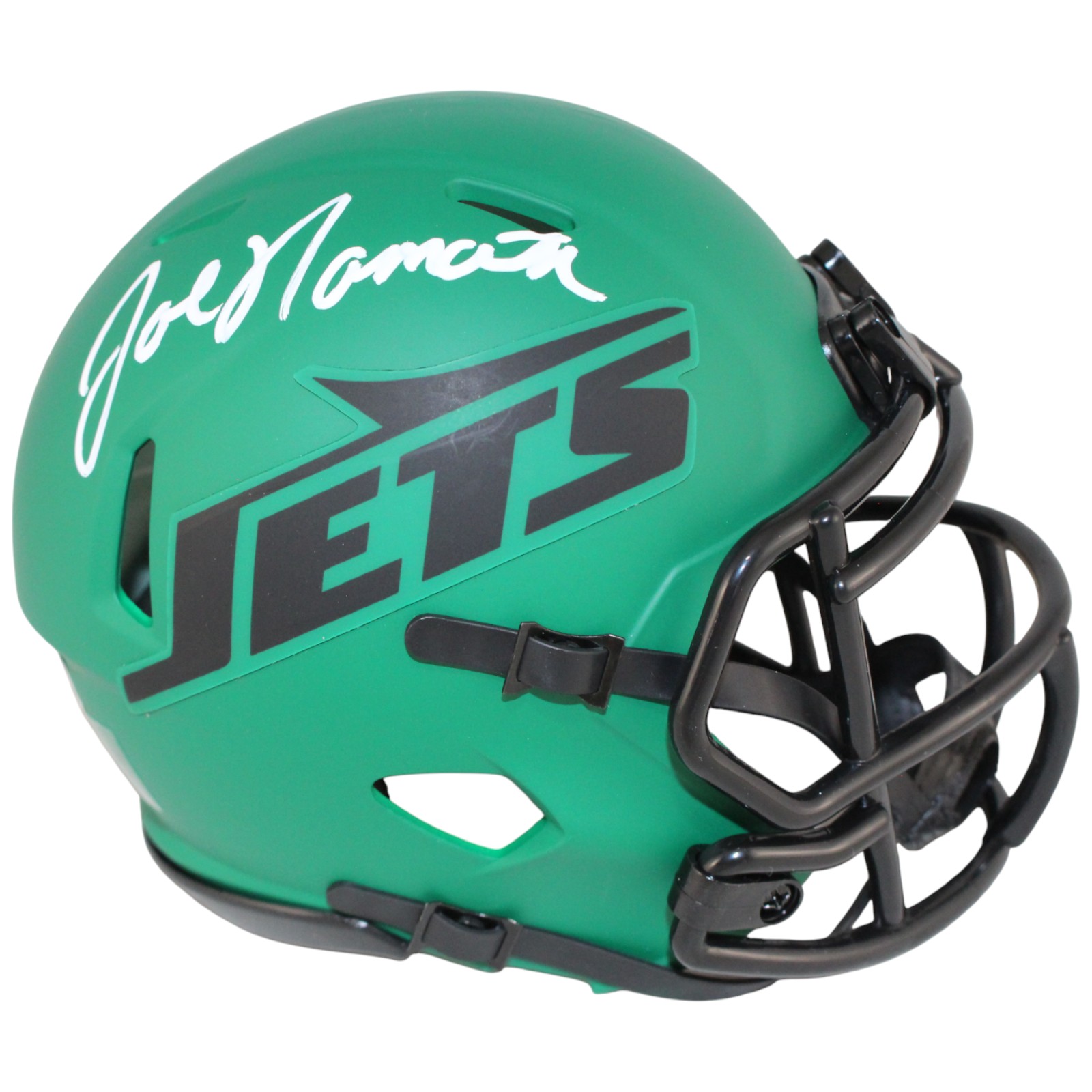 Joe Namath Autographed New York Jets Rave Mini Helmet Beckett Witness 48626
