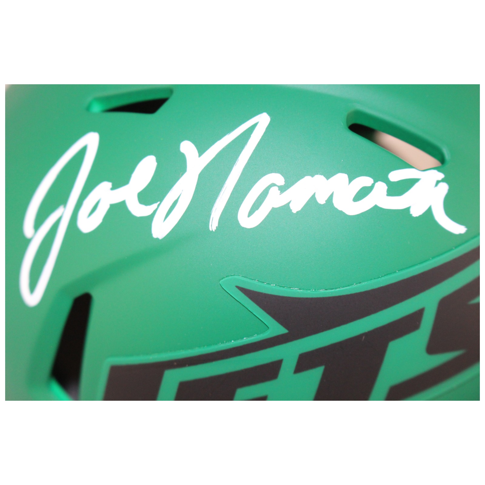 Joe Namath Autographed New York Jets Rave Mini Helmet Beckett Witness 48626