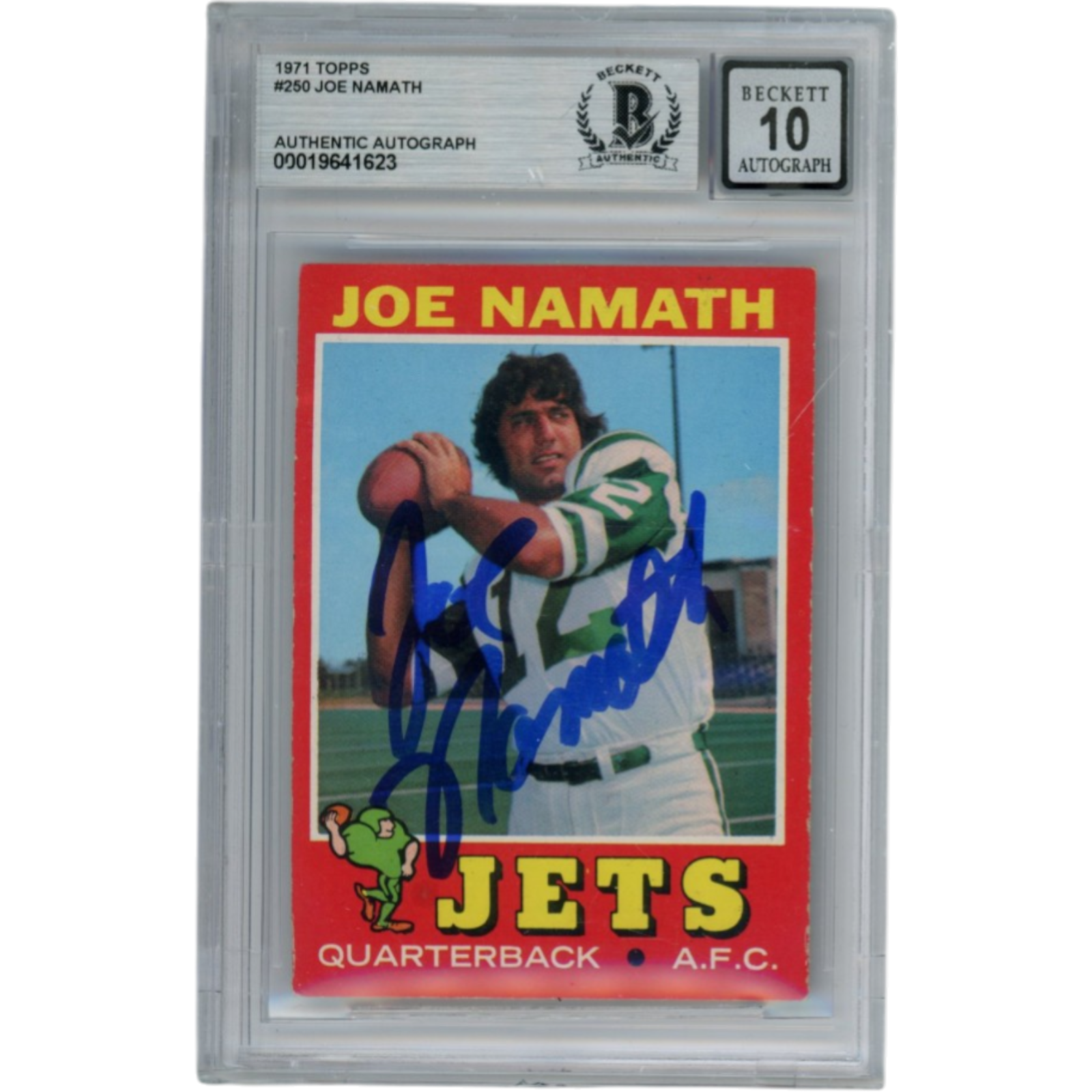 Joe Namath Autographed/Signed 1971 Topps #250 Slabbed Trading Card Beckett 53339