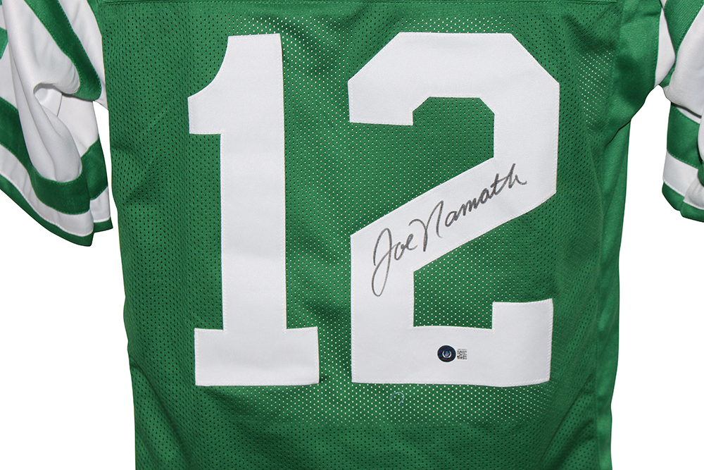 Joe Namath Autographed/Signed Pro Style Green XL Jersey BAS
