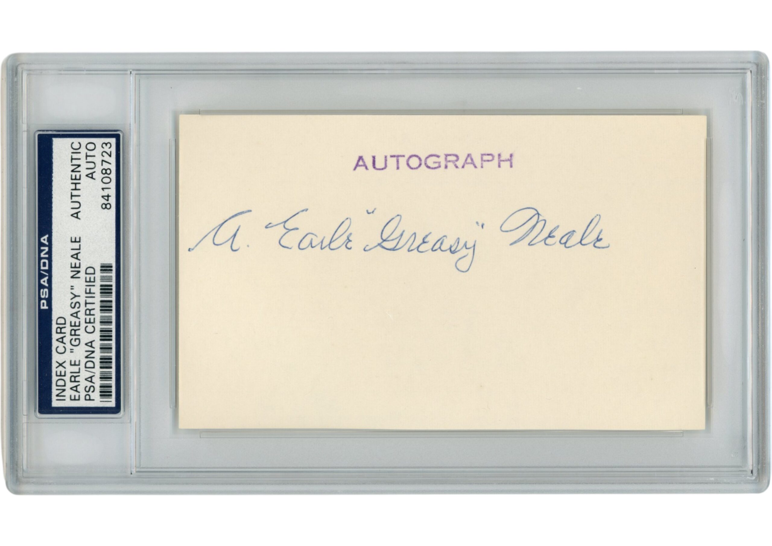 Earle Greasy Neale Autographed Philadelphia Eagles Index Card Slabbed PSA 54890