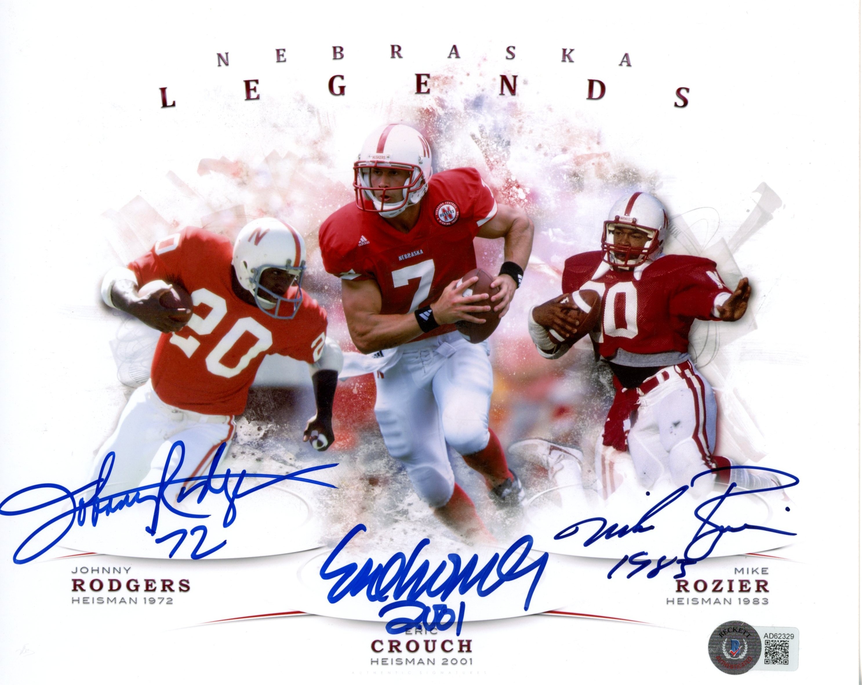 Eric Crouch Mike Rozier Johnny Rodgers Signed Nebraska 8x10 Photo Beckett 55405