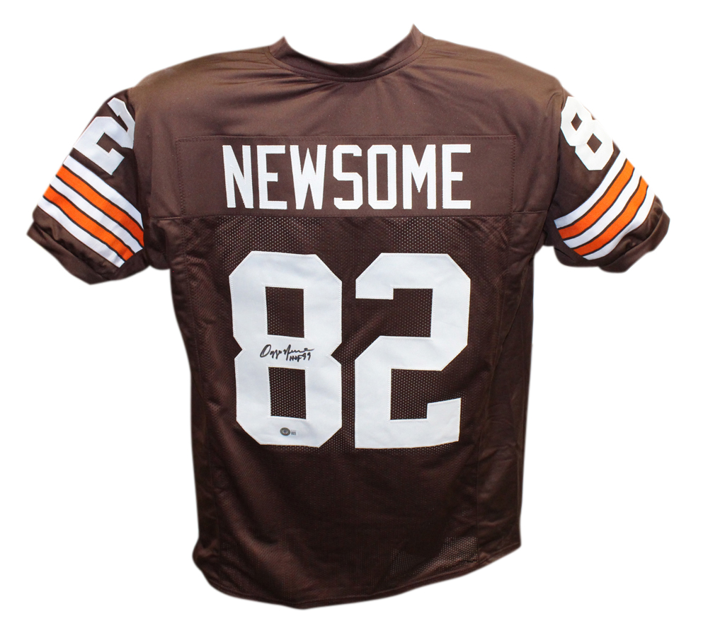 Ozzie Newsome Autographed/Signed Pro Style Brown HOF Jersey Beckett 