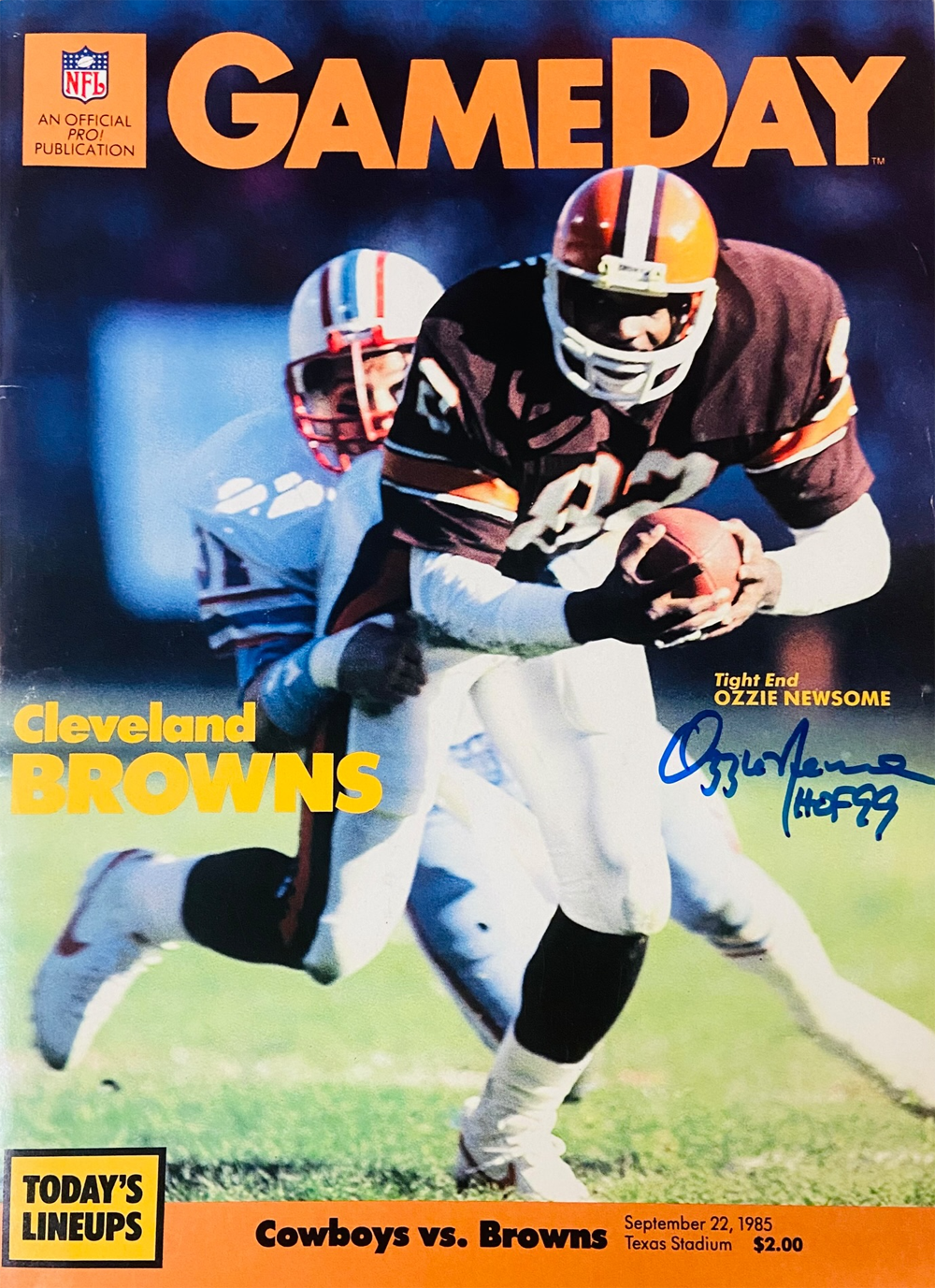 Ozzie Newsome Autographed 1985 Gameday Magazine HOF Beckett