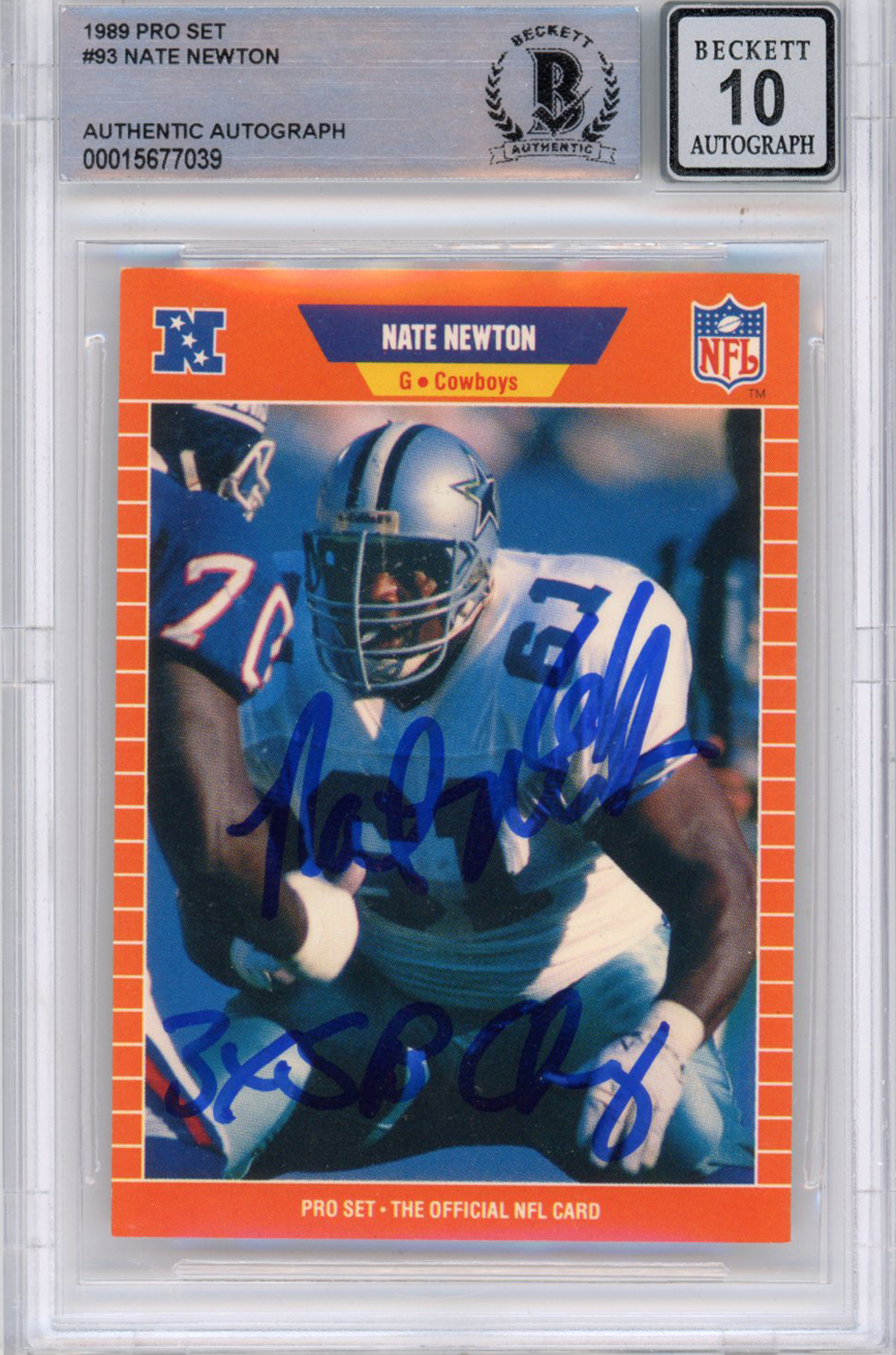 Nate Newton Autographed 1989 Proset #93 (Grade 10) Slabbed BAS