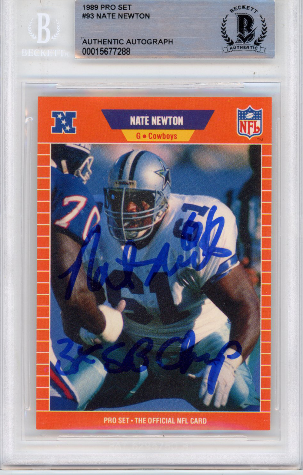 Nate Newton Autographed 1989 Proset #93 Slabbed BAS