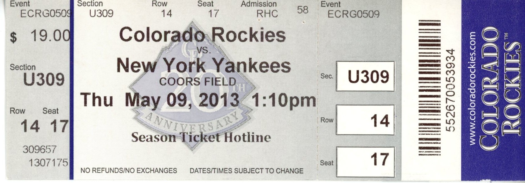 New York Yankees Ticket Stub Cano 1500 Hit Mariano Rivera 621 Save 55544