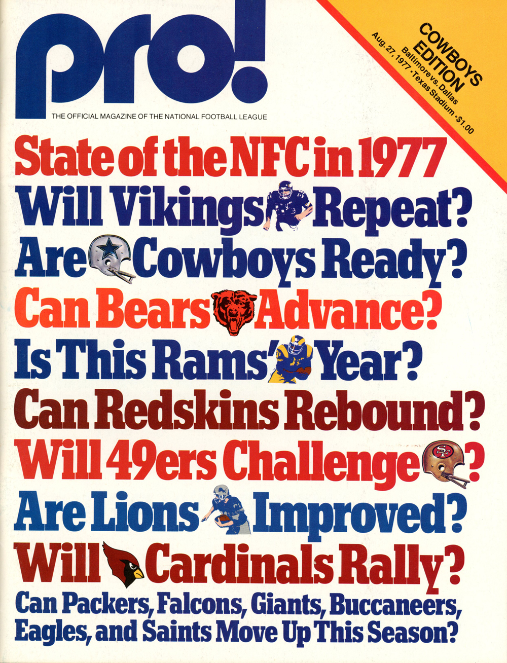Pro! Magazine 8/27/1977 State Of The NFC Cowboys Edition