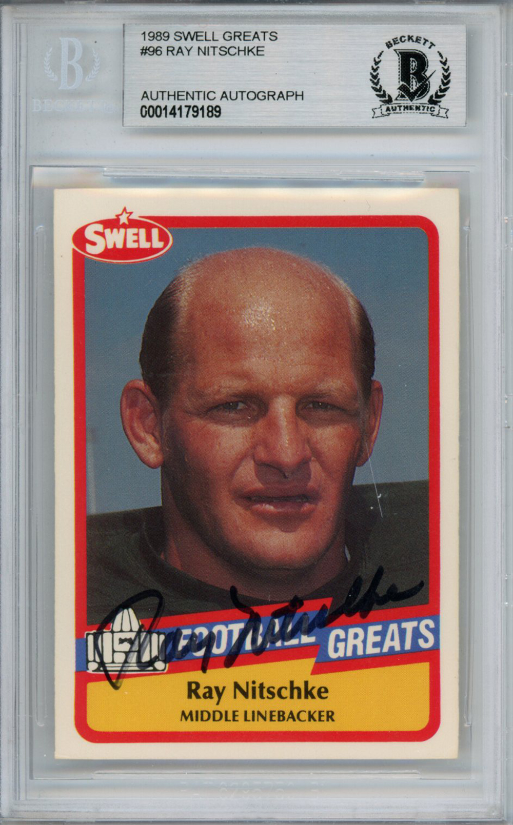 Ray Nitschke Autographed 1989 Swell #89 Trading Card Beckett Slab