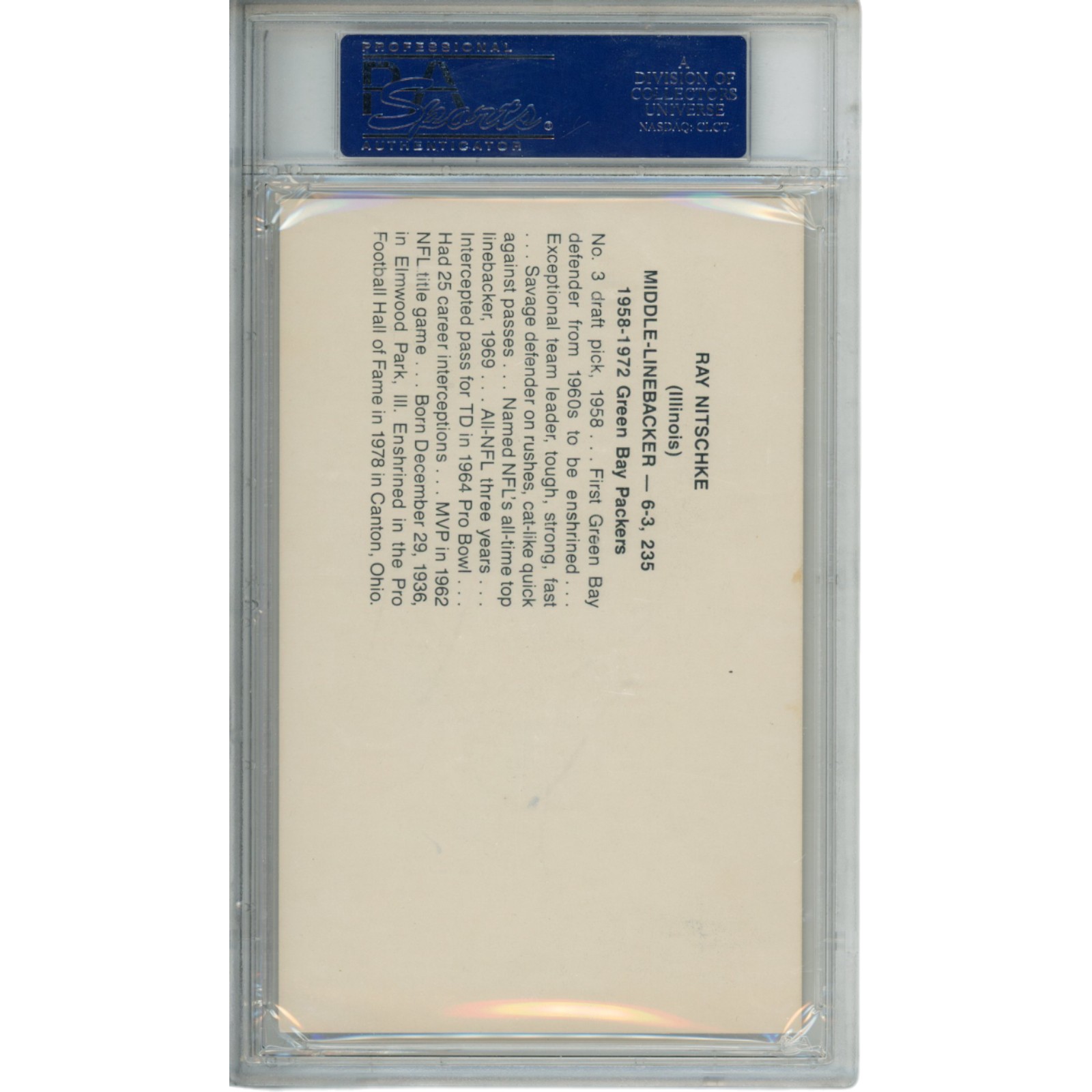 Ray Nitschke Autographed/Signed Green Bay Packers Postcard PSA Slabbed 54799