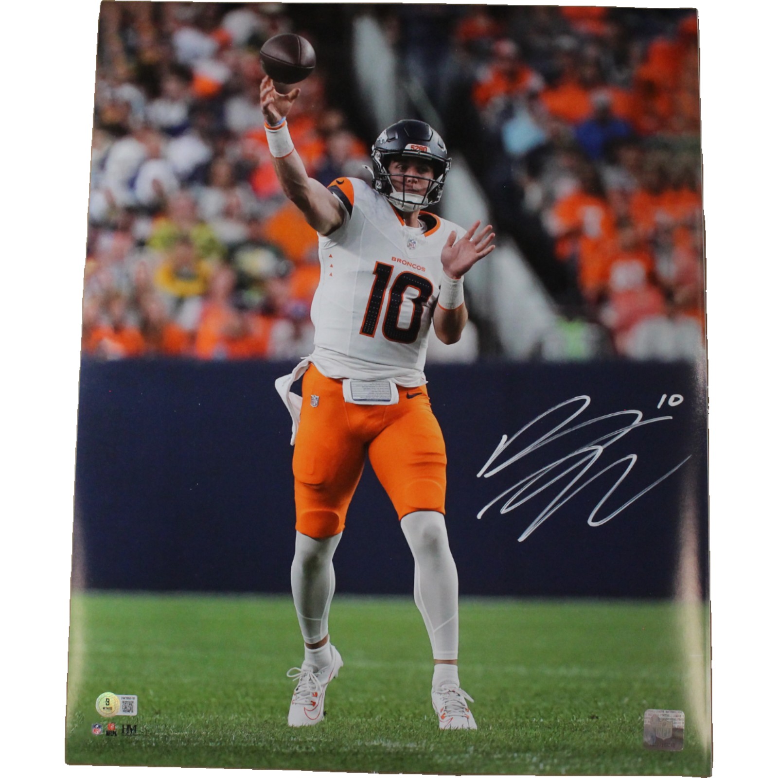 Bo Nix Autographed/Signed Denver Broncos 16x20 Photo Beckett Witness 51394