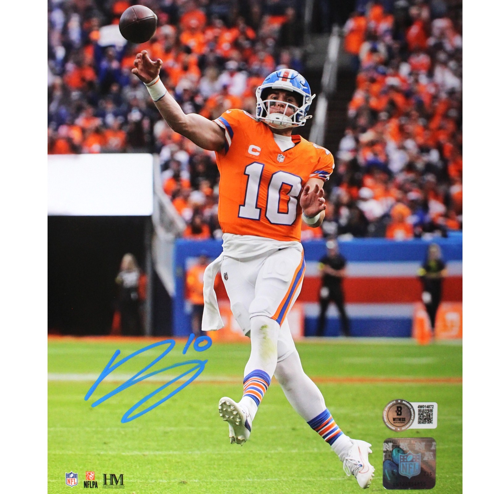 Bo Nix Autographed/Signed Denver Broncos 8x10 Photo Beckett Witness 53263